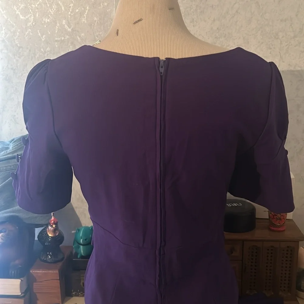 Elegant Purple Midi Dress with Waist Belt - Picture 5 of 6